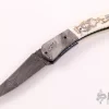 Scrimshawed Damascus And Mammoth Ivory Linerlock -Knife Shop 19190626 22192