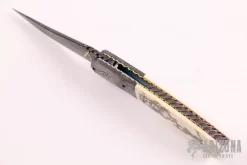 Scrimshawed Damascus And Mammoth Ivory Linerlock -Knife Shop 19190626 22194