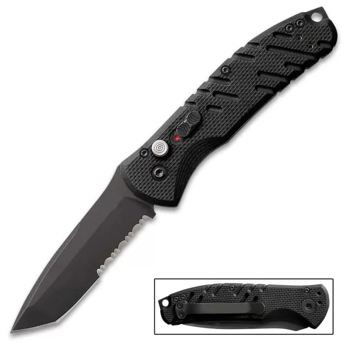 Gerber Black Propel Automatic Pocket Knife - 420HC Steel Blade, G10 Handle Scales, Lanyard Hole, Pocket Clip - Length 8 1/2” 3 Gerber Black Propel Automatic Pocket Knife - 420HC Steel Blade, G10 Handle Scales, Lanyard Hole, Pocket Clip - Length 8 1/2”