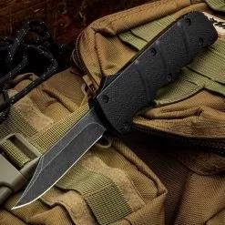 Black Jacket OTF Automatic Knife And Sheath - Stainless Steel Blade, Metal Alloy Handle, Pocket Clip - Length 8 3/4"