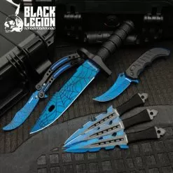 Black Legion Blue Spiderweb Set - Stainless Steel Blades, Heavy-Duty TPU Handles, Sheaths Included, Four Kinds Of Knives