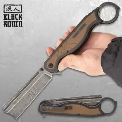 Black Ronin Straight Razor Pocket Knife - 3Cr13 Stainless Steel Blade, ABS And TPR Handle, Assisted Opening - Closed 7β
