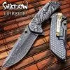 Shadow Warrior Assisted Opening Pocket Knife | DamascTec Steel Blade | Black And Gold -Knife Shop A19 BK3530