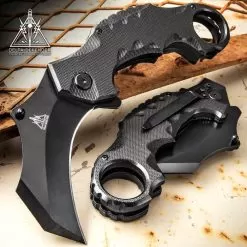 Delta Defender Assisted Opening Black Karambit Knife - Stainless Steel Blade, Non-Reflective Coating, G10 Handle Scales, Pocket Clip