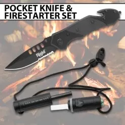 Rigid Pocket Knife And Firestarter Set - Stainless Steel Blade, G10 And Aluminum Construction