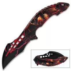 Red Dragon Assisted Opening Pocket Knife - 3Cr13 Stainless Steel Blade, 3D-Printed Aluminum Handle Scales, Pocket Clip