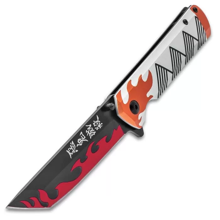 Demon Slayer Pocket Knife - 3Cr13 Stainless Steel Blade, Aluminum Handle Scales, 3D-Printed Artwork - Closed 4 1/2” 3 Demon Slayer Pocket Knife - 3Cr13 Stainless Steel Blade, Aluminum Handle Scales, 3D-Printed Artwork - Closed 4 1/2”