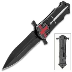 Crusaders Pocket Knife - Stainless Steel Blade, Aluminum Handle Scales, 3D-Printed Artwork, Pocket Clip - Closed 4 1/2β