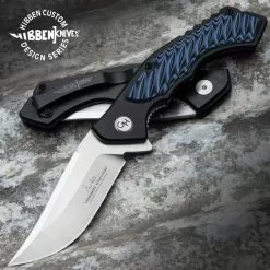 Hibben Blue Whirlwind Pocket Knife - 7Cr17 Stainless Steel Blade, G10 And 6061 Aluminum Handle, Pocket Clip