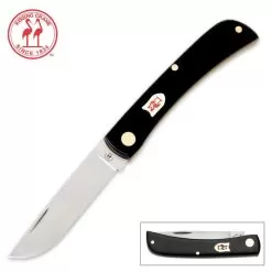 Kissing Crane Black Pocket Farmer Knife - Stainless Steel Blade, Synthetic Handle, Brass Liners