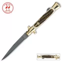 Kissing Crane Burnt Bone Stiletto Knife - Damascus Blade