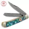 Kissing Crane Genuine Abalone Damascus Trapper Pocket Knife 1 Kissing Crane Genuine Abalone Damascus Trapper Pocket Knife -Knife Shop A19 KC5220D