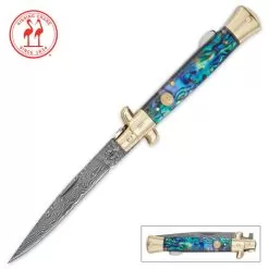 Kissing Crane Genuine Abalone Damascus Stiletto Knife