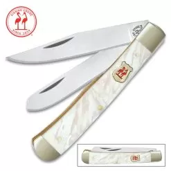 Kissing Crane Genuine Pearl Trapper Pocket Knife