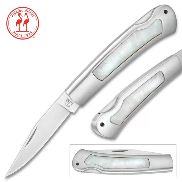 Kissing Crane Genuine Pearl And Stainless Pocket Knife 3 Kissing Crane Genuine Pearl And Stainless Pocket Knife