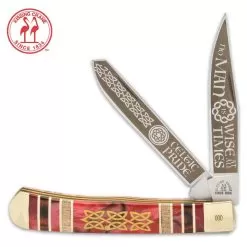 Kissing Crane Celtic Blood Trapper Knife - Stainless Steel Blades, Acrylic And Wooden Handle, Nickel Silver Bolsters