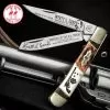 Kissing Crane Wyatt Earp Trapper Pocket Knife - Stainless Steel Blades, Bone Handle Scales, Nickel Silver Bolsters, Brass Pins -Knife Shop A19 KC5601