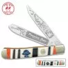 Kissing Crane Premium Brew Trapper Pocket Knife - Stainless Steel Blades, Bone Handle, Nickel Silver Bolsters, Brass Liners -Knife Shop A19 KC5828
