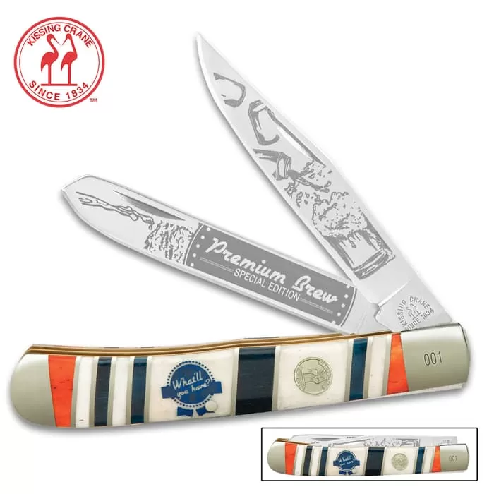 Kissing Crane Premium Brew Trapper Pocket Knife - Stainless Steel Blades, Bone Handle, Nickel Silver Bolsters, Brass Liners 3 Kissing Crane Premium Brew Trapper Pocket Knife - Stainless Steel Blades, Bone Handle, Nickel Silver Bolsters, Brass Liners
