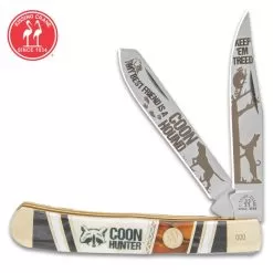 Kissing Crane Coon Hunter Trapper Pocket Knife - Stainless Steel Blades, Wood And Glass, Handle Scales, Nickel Silver Bolsters