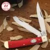 Kissing Crane Red American Series Trapper Knife - Stainless Steel Blades, G10 Handle Scales, Nickel Silver Bolsters -Knife Shop A19 KC5860