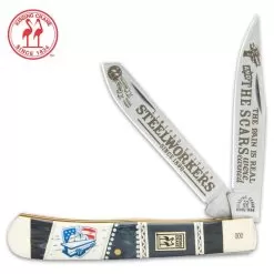 Kissing Crane Steel Worker Trapper Pocket Knife - Stainless Steel Blades, Handle, Nickel Silver Bolsters, Brass Liners
