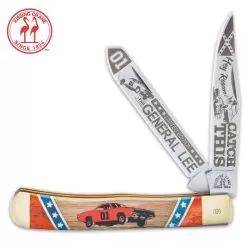 Kissing Crane General Lee Classic Trapper - Stainless Steel Blades, Bone And Wooden Handle Scales, Nickel Silver Bolsters