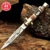 Kissing Crane General Lee Stiletto Knife - Stainless Steel Blade, Jigged Bone And Wood Handle, Nickel Silver Bolsters - Closed 5" -Knife Shop A19 KC5882