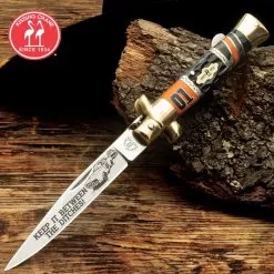 Kissing Crane General Lee Stiletto Knife - Stainless Steel Blade, Jigged Bone And Wood Handle, Nickel Silver Bolsters - Closed 5"