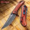 Shinwa Zhanshi Bloodwood Assisted Opening Pocket Knife - Stainless Steel Blade, Wooden Handle Scales, Blue Liners And Pocket Clip -Knife Shop A19 KZ1025