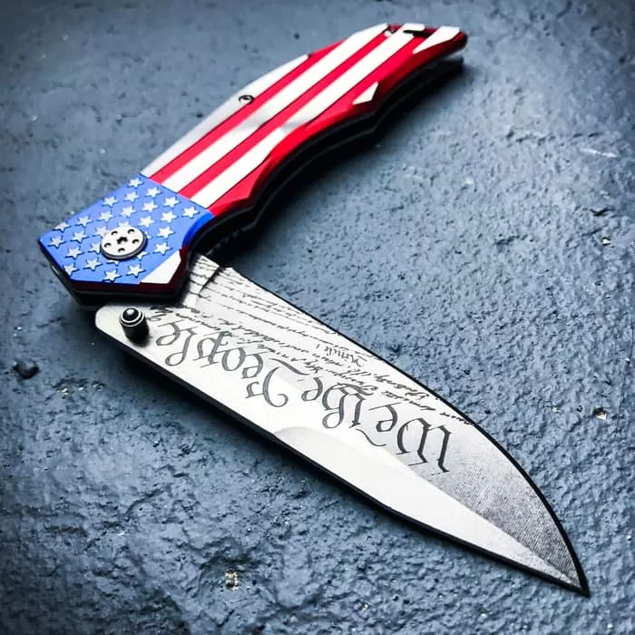 MTech "We The People" Assisted Opening Pocket Knife - US Constitution Blade Etching; US Flag Handle 3 MTech "We The People" Assisted Opening Pocket Knife - US Constitution Blade Etching; US Flag Handle