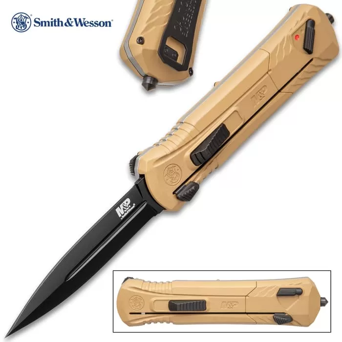 Smith & Wesson OTF Assisted Opening Flat Dark Earth Pocket Knife - AUS-8 Stainless Steel Blade, Aluminum Handle, Glass Breaker Pommel, Pocket Clip 3 Smith & Wesson OTF Assisted Opening Flat Dark Earth Pocket Knife - AUS-8 Stainless Steel Blade, Aluminum Handle, Glass Breaker Pommel, Pocket Clip