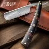 Timber Wolf Calcutta Folding Razor Knife And Sheath - Damascus Steel Blade, Bone Handle Scales, Brass Liners And Pins - Length 9 3/4” -Knife Shop A19 TW1158