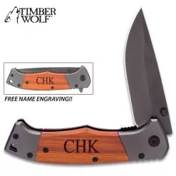Timber Wolf Heirloom Pocket Knife - Free Engraving, Wooden Handle Scales