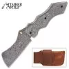 Timber Wolf Knights Watch Pocket Knife And Sheath - Damascus Steel Blade, Damascus Steel Handle Scales, Brass Fileworked Liners -Knife Shop A19 TW1218