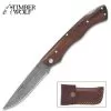 Timber Wolf Renegade Pocket Knife And Sheath - Damascus Stainless Steel Blade, Wooden Handle Scales, Fileworked Back -Knife Shop A19 TW1375