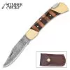 Timber Wolf Copperhead Pocket Knife And Sheath - Damascus Steel Blade, Wooden Handle, Brass Bolsters And Brass Pins -Knife Shop A19 TW1376