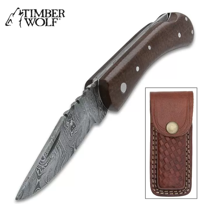 Timber Wolf Workman Pocket Knife - Damascus Steel Blade, Micarta Handle Scales, Stainless Steel Pins, Lockback 3 Timber Wolf Workman Pocket Knife - Damascus Steel Blade, Micarta Handle Scales, Stainless Steel Pins, Lockback