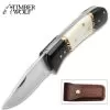 Timber Wolf Dodge City Pocket Knife And Sheath - Stainless Steel Blade, Bone Handle, Brass Filework Accents -Knife Shop A19 TW1409