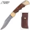Timber Wolf Chief Executive Pocket Knife - Damascus Steel Blade, Wooden Handle Scales, Brass Bolsters, Fileworked Spine -Knife Shop A19 TW723