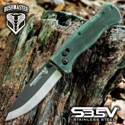 Bushmaster Explorer Micarta Pocket Knife - S35V Steel Blade, Micarta Handle Scales, Ball Bearing Pivot Lock - Closed 4 3/8”