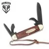 Bushmaster Ranger Scout Pocket Knife - Carbon Steel Blades, Wooden Handle, Brass Bolsters, Leather Wrist Lanyard -Knife Shop A19 UC3592