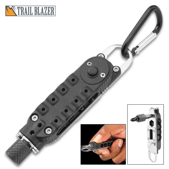 Trailblazer Torque Driver Multi-Tool With Flashlight - Four Hex Bits, Wrenches, Bottle Opener, Angle Driver, Carabiner - Length 3 3/4” 3 Trailblazer Torque Driver Multi-Tool With Flashlight - Four Hex Bits, Wrenches, Bottle Opener, Angle Driver, Carabiner - Length 3 3/4”