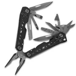 Gerber Black Truss Multi-Tool With Sheath - 17 Tools, Steel Construction, Butterfly Opening, Spring-Loaded Pliers - Length 6 1/2”