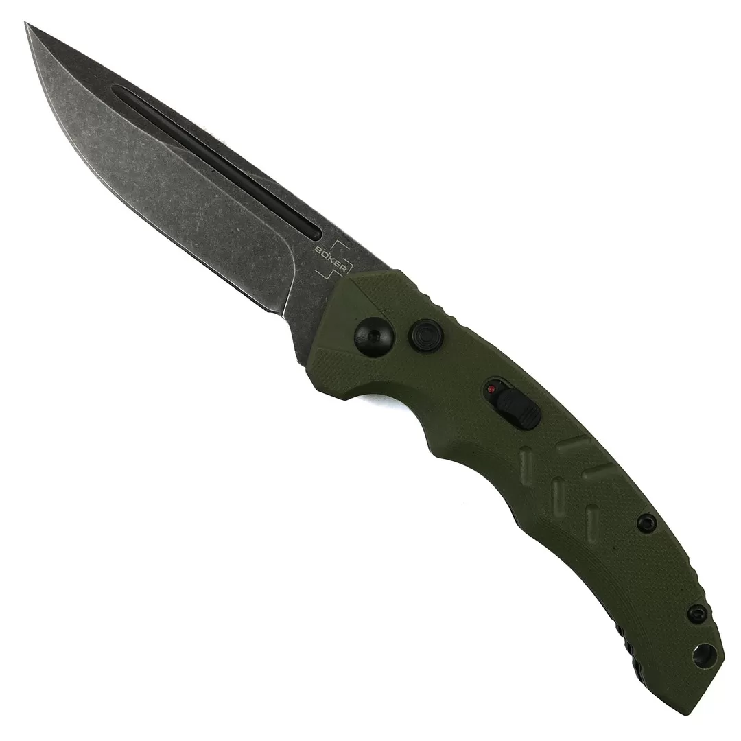 Boker Plus Exclusive OD Green Intention II Auto Knife, Dark Stonewash D2 Blade 3 Boker Plus Exclusive OD Green Intention II Auto Knife, Dark Stonewash D2 Blade