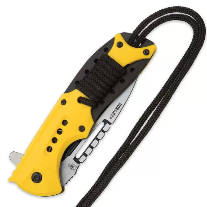 SOA Scout Assisted Opening Pocket Knife - Yellow With Black Paracord Wrapping 4 SOA Scout Assisted Opening Pocket Knife - Yellow With Black Paracord Wrapping - Image 2