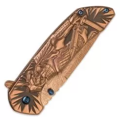 Shadow Warrior Assisted Opening Pocket Knife | DamascTec Steel Blade | Gold And Blue 8 Shadow Warrior Assisted Opening Pocket Knife | DamascTec Steel Blade | Gold And Blue -Knife Shop C19 BK3534