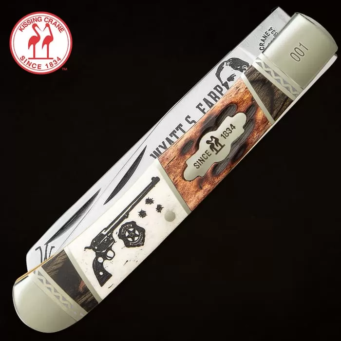 Kissing Crane Wyatt Earp Trapper Pocket Knife - Stainless Steel Blades, Bone Handle Scales, Nickel Silver Bolsters, Brass Pins 4 Kissing Crane Wyatt Earp Trapper Pocket Knife - Stainless Steel Blades, Bone Handle Scales, Nickel Silver Bolsters, Brass Pins - Image 2