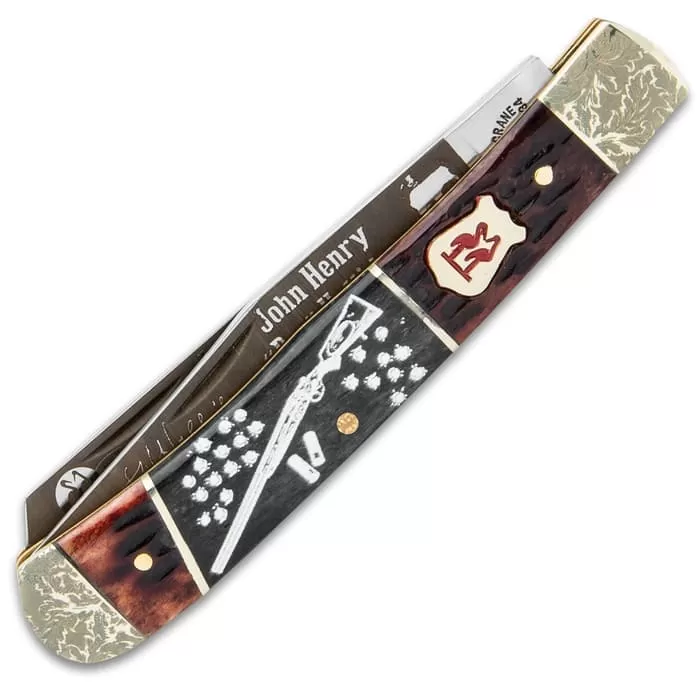 Kissing Crane Doc Holliday Trapper Pocket Knife - Stainless Steel Blades, Burnt Bone Handle Scales, Nickel Silver Bolsters 4 Kissing Crane Doc Holliday Trapper Pocket Knife - Stainless Steel Blades, Burnt Bone Handle Scales, Nickel Silver Bolsters - Image 2