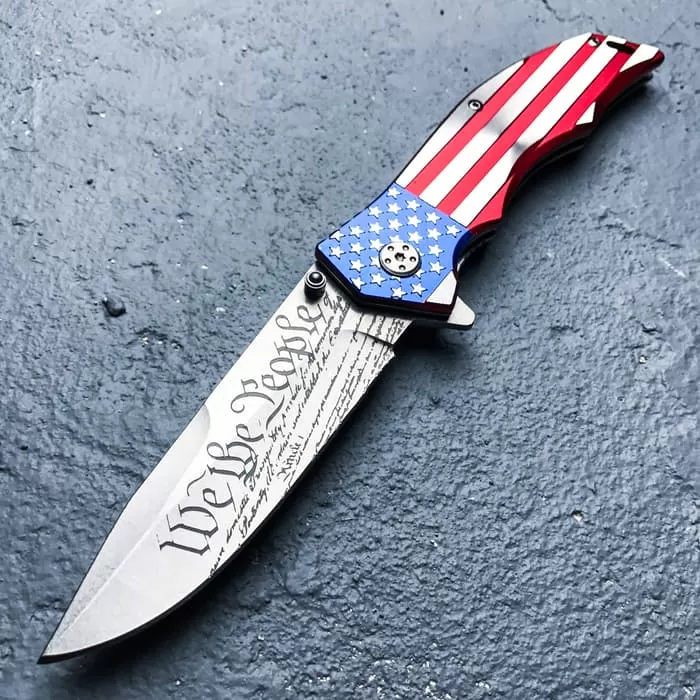 MTech "We The People" Assisted Opening Pocket Knife - US Constitution Blade Etching; US Flag Handle 4 MTech "We The People" Assisted Opening Pocket Knife - US Constitution Blade Etching; US Flag Handle - Image 2